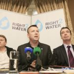 Des Fagan, formerly CPSU, now FORSA, Brendan Ogle, John Douglas, Former Mandate General Secretary, at Right2Water press conference - Brendan speaking to the press in the centre of the two men at a table in formal office attire.