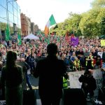 Brendan Ogle in front of a crowd of protestors at the right 2 water demonstrations in Dublin 2016